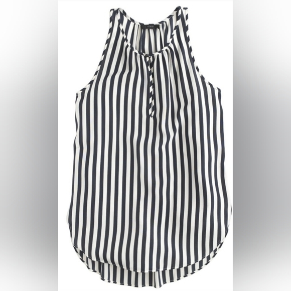 J. Crew Carousel Button Vertical Stripe Sillk Tank Blouse Navy or Black White - Picture 1 of 12